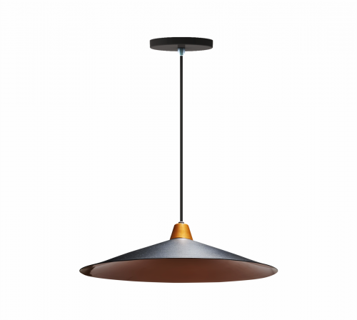 PENDENTE CHAPEU CHINES 450X120mm 1XE27 ALUMINIO PRETO/COBRE