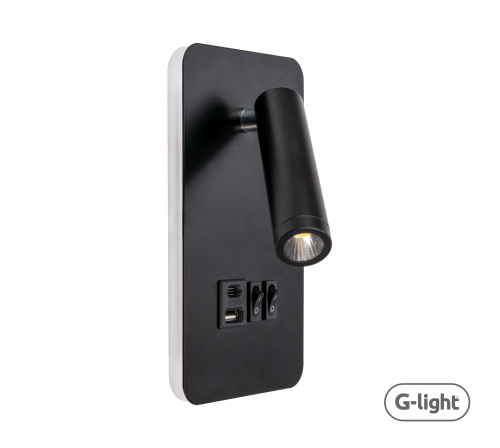 ARANDELA KLEIN PRETA LED 13W 3000K C/ ENTRADA USB-A E USB-C AUTOVOLT