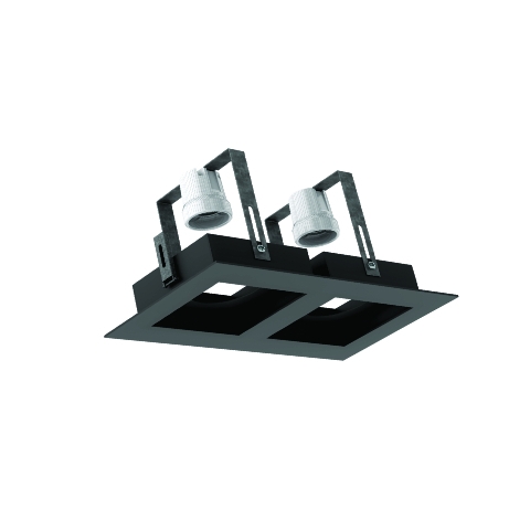 Spot Duplo Quadrado Embutir Preto 2xE27