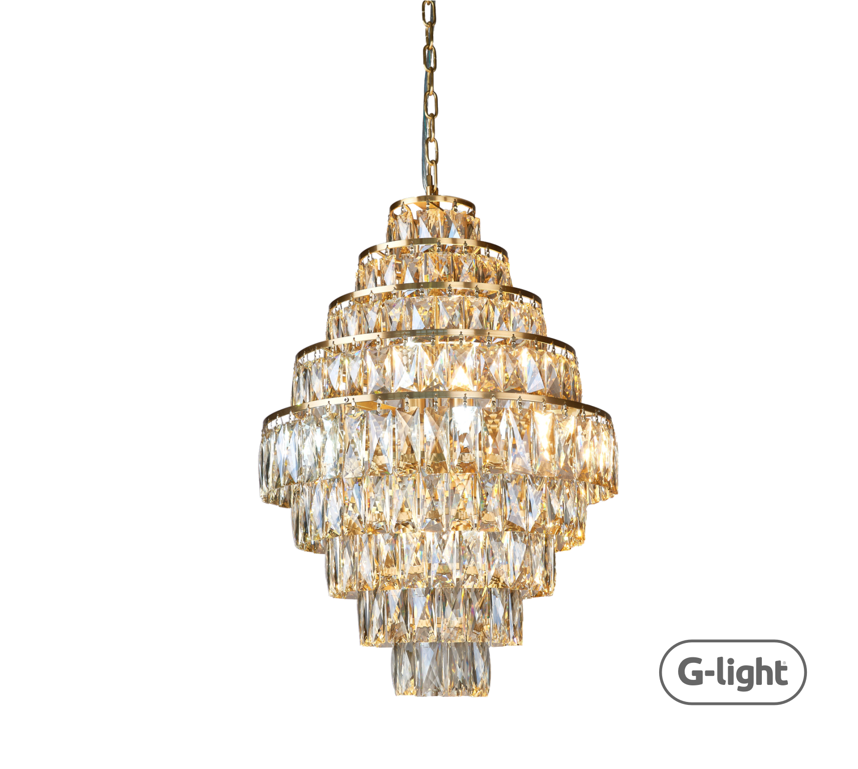 LUSTRE OLIMPUS DOURADO 8XE14 CRISTAL K5 TRANSPARENTE 45X57cm